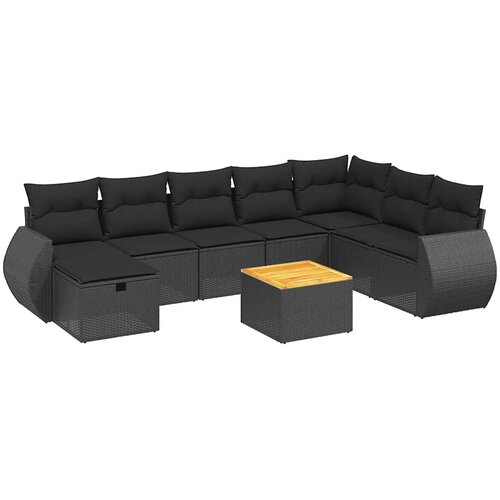  9-dijelni set vrtnih sofa s jastucima crni od poliratana Crna 70 x 62.5 x 69 cm Slike