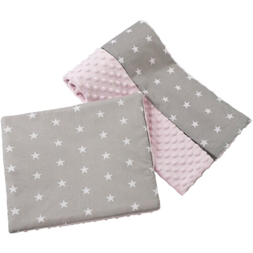 Medi Partners Quilt 75x100 + pillow 35x30 cotton + minky &amp;ndash; White stars on gray + light pink minky Slike