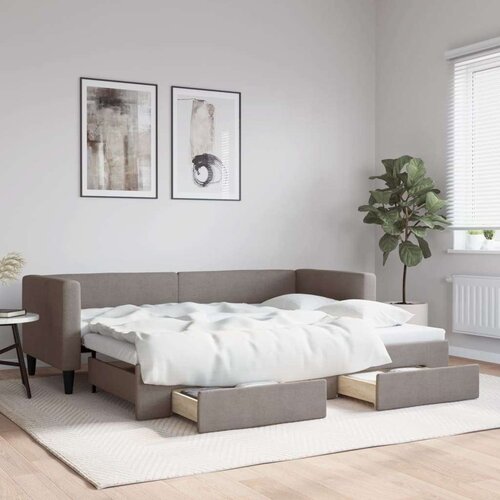  Izvlečna dnevna postelja s predali taupe 80x200 cm blago, (20787936) Slike