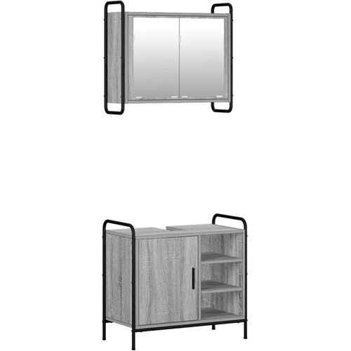  Set ormarića za kupaonicu 2 kom. Siva Sonoma 65 5 x 34 x 61 cm - Siva Sonoma Ormar s umivaonikom (1 vrata i 1 polica) + viseći o Slike