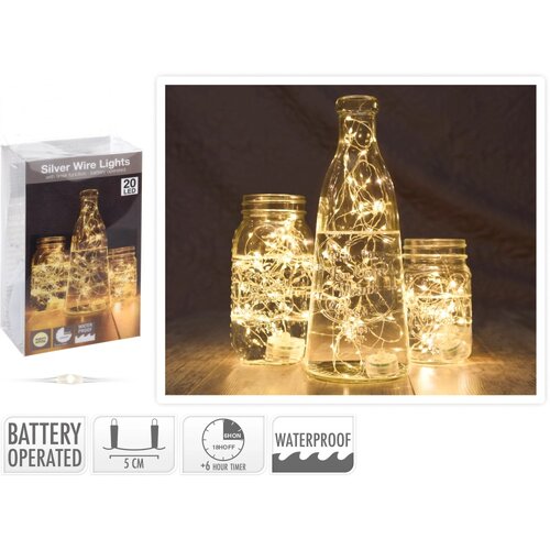  Svetlobna LED-veriga 20 toplo belih LED-sijalk srebrna žica baterij. napajanje Slike