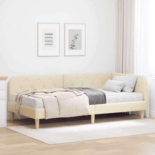 vidaXL Kutni okvir kreveta s madracem Krema 100 x 200 cm tkanina Cene