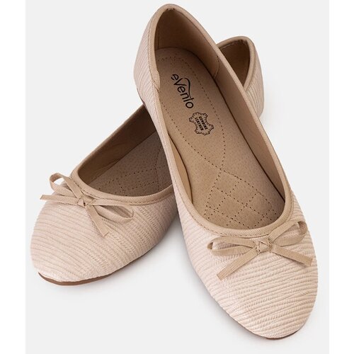 Gemre Beige ballerinas with a bow and leather insole Rosaly Slike