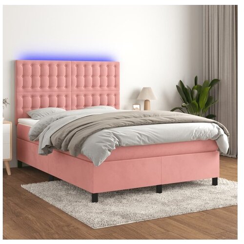 VidaXL Box spring postelja z vzmetnico LED roza 80x200 cm ža Slike