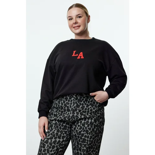 Trendyol Curve Black Oversize Embroidered Detailed Knitted Plus Size Sweatshirt