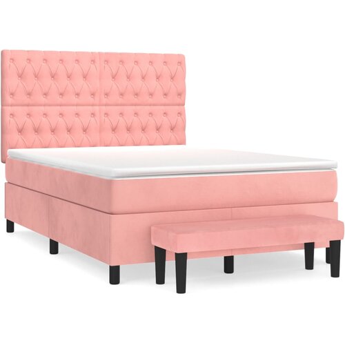 VidaXL Box spring postelja z vzmetnico roza 140x190 cm žamet, (20892953) Slike