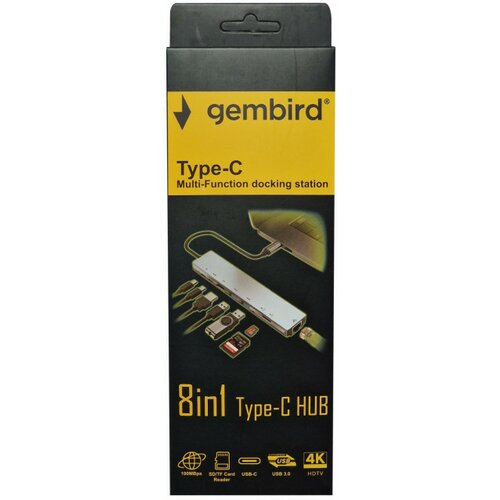 Gembird A-CM-COMBO8-05 USB HUB Type-C 8-in-1 multi-port adapter USB-C+USB-A+HDMI+PD+card+RJ45 Cene