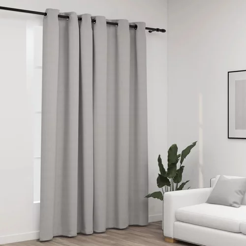vidaXL Zatemnitvena zavesa z obročki videz platna siva 290x245 cm