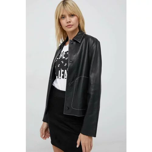 PS Paul Smith Kožna jakna za žene, boja: crna, za prijelazno razdoblje