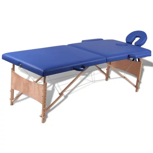  Modra zložljiva masažna miza z 2 območji in lesenim okvirjem