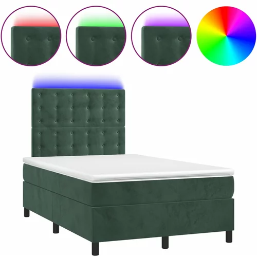 vidaXL Box spring postelja z vzmetnico LED tem. zelena 120x200cm žamet, (21112329)