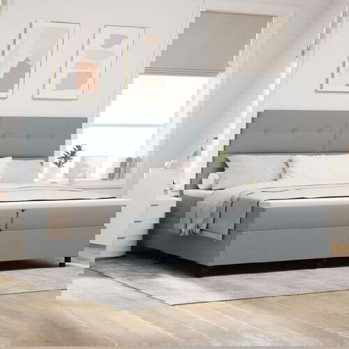  Okvir kreveta s madracem Svijetlosiva Tkanina 200 x 200 cm Madrac Slike