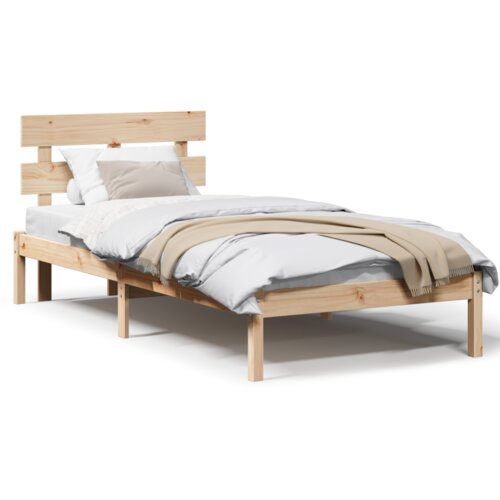 VidaXL Krevetna konstrukcija s uzglavljem 90x190 cm od masivnog drva borovina Slike