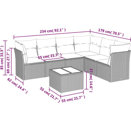  7-dijelni set vrtnih sofa od poliratana s jastucima crni Crna 234 x 179 x 69 cm Slike