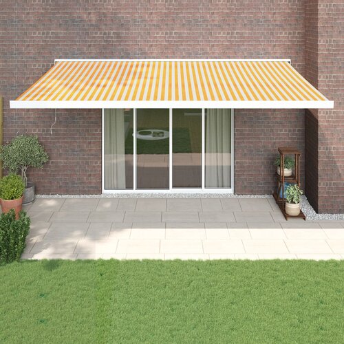 VidaXL Zložljiva tenda rumena in bela 5x3 m blago in aluminij Slike