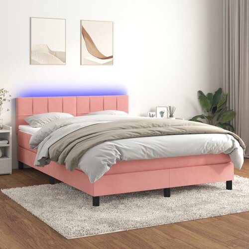  Krevet box spring s madracem LED ružičasti 140x190cm baršunasti Cene