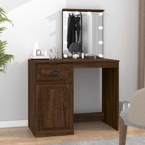 The Living Store Toaletna mizica z LED lučmi rjavi hrast 90x50x132,5 cm inž. les - Toaletna Mizica, (21662178) Slike