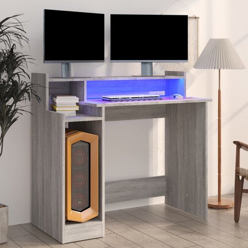 vidaXL Pisalna miza z LED lučmi siva sonoma 97x45x90 cm konst. les Cene