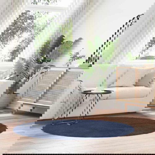 VidaXL Čupavi tepih s visokim vlaknima tamnoplavi 160x160 cm poliester Slike