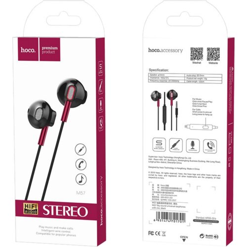 Hoco. Slu&amp;scaron;alke z mikrofonom, 3.5 mm, dolžina kabla 1.2 met, črne - M57 Sky sound, Black Slike