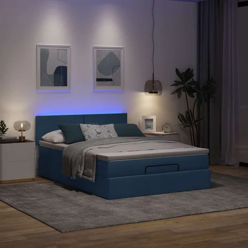 Otomanski krevet s madracem i LED plavi 140x190 cm tkanine Otomanski krevet s madracem i LED plavi 140x190 cm tkanine