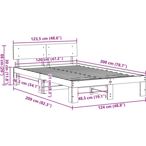  Krevetna Konstrukcija s Uzglavljem Boja Voska 120x200 cm Masivna Borovina Slike