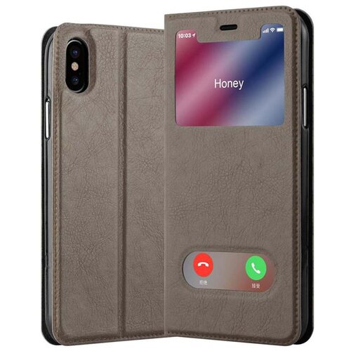 Cadorabo Ohi&amp;scaron;je, združljivo z Apple iPhone XS MAX v kamnito rjava - Za&amp;scaron;čitni ovitek z magnetnim zapiranjem, stoječo funkcijo in 2 okencema za gledanje, (20551438) Slike