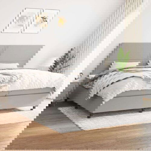  Box spring postelja z vzmetnico svetlo siva 200x200 cm blago, (20723920) Slike