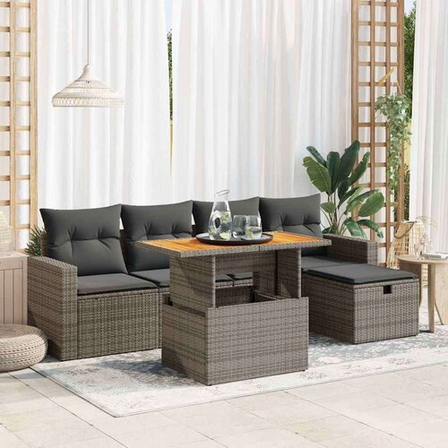 VidaXL 6-dijelni set vrtnih sofa poliratan i bagrem s jastucima sivi Slike