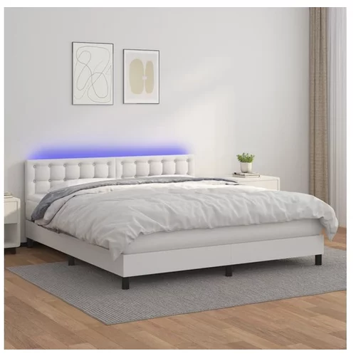  Box spring postelja z vzmetnico LED bela 160x200cm umetno usnje