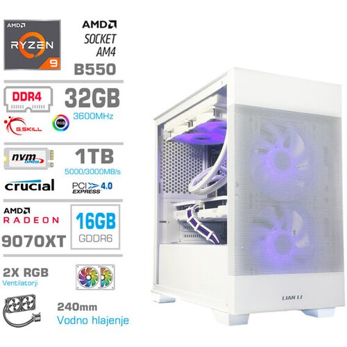 MEGA gaming namizni računalnik S7X Ryzen 9 5950X/32GB/1TB SSD/RX 9070 XT/bela Cene