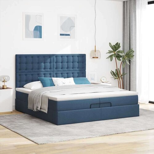  Otomanski okvir kreveta s madracima plavi 200x200cm tkanine Slike