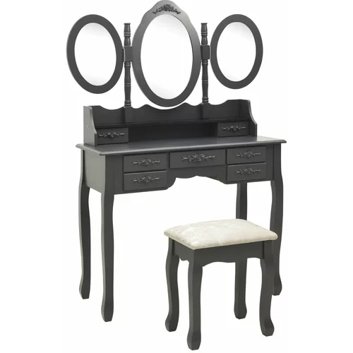 vidaXL toaletni stolić sa stolcem i trostrukim ogledalom sivi