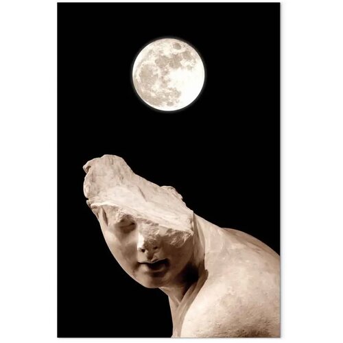  Slika - Moon and Statue (1 Part) Vertical 80x120 Na talijanskom platnu Slike
