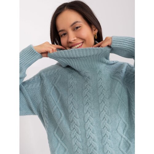 Fashion Hunters Mint sweater with cables and cuffs Cene