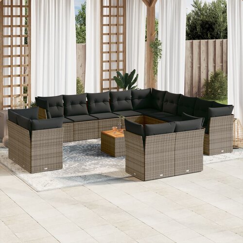 VidaXL 14-dijelni set vrtnih sofa od poliratana s jastucima sivi Slike