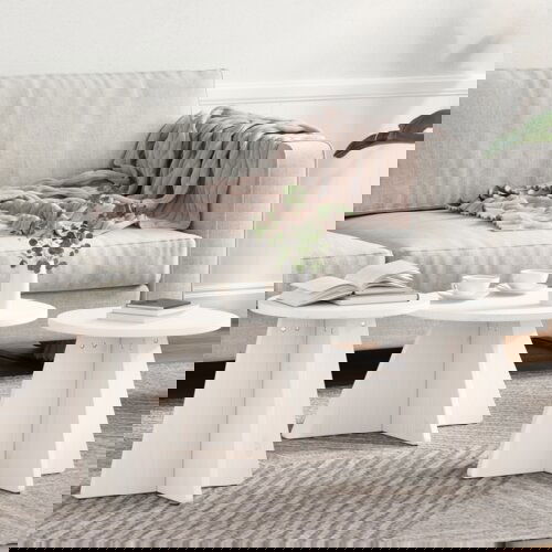 vidaXL Set kavno mizico 3 pcs Bela 49 x 49 x 30 cm Masivno borovo les Cene