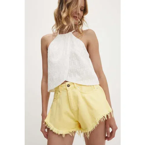Answear Lab Traper kratke hlače za žene, boja: žuta, bez uzorka, visoki struk