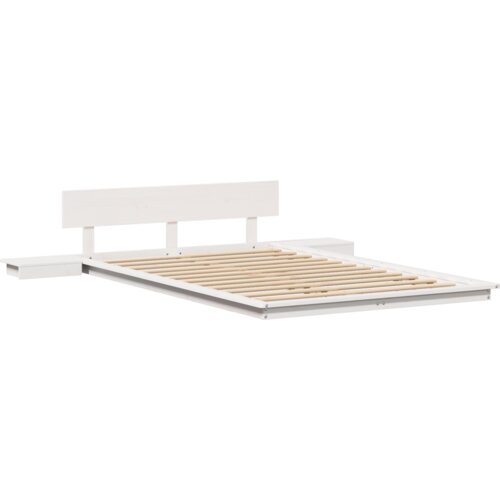 VidaXL Floor Krevet s Noćnim Ormarićima Bijeli 120x200cm Čvrsto Drvo Slike