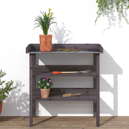  Stol za biljke s policama sivi 78x38x82,5 cm masivna jelovina Slike