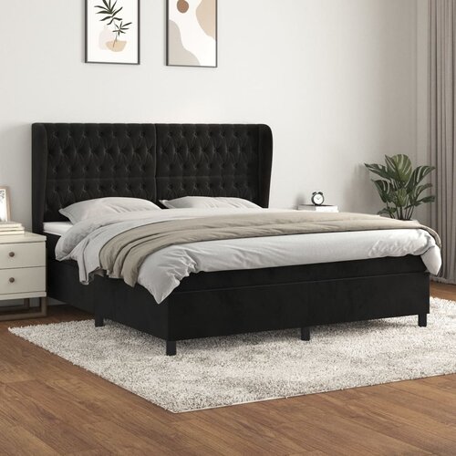 vidaXL Box spring postelja z vzmetnico črna 180x200 cm žamet Cene