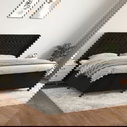 VidaXL Krevet s oprugama i madracem crni 180x200 cm bar&amp;scaron;unasti Slike