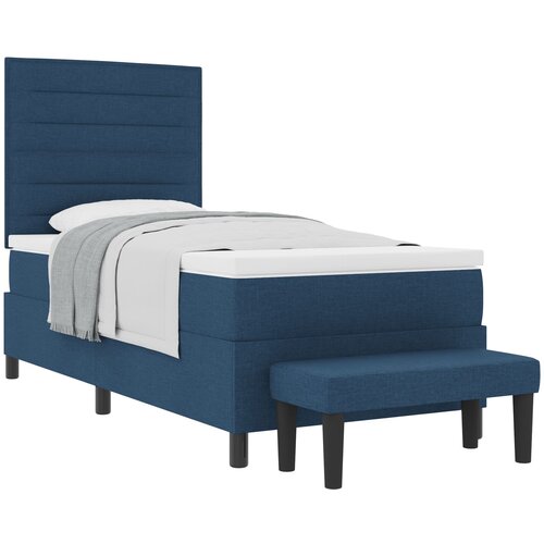 vidaXL Box Spring Postelja z Vzmetnico & Klopjo Modra 90x200 cm Tkanina, (22080754) Cene