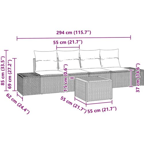  Sjedeća garnitura za vrt 5 kom. Crna Poli ratan 55 x 55 x 37 cm Slike