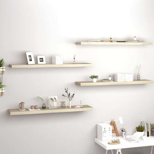 VidaXL Stenske police 4 kosi barva hrasta 120x23,5x3,8 cm MDF Slike