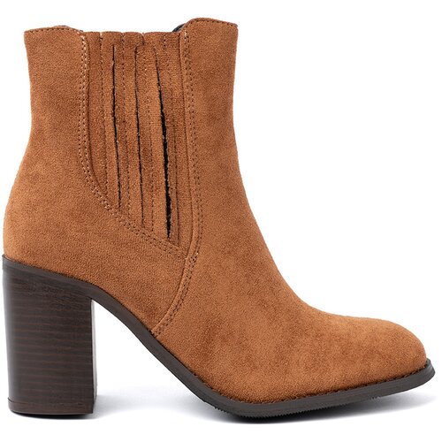 Shelvt Caramel ankle boots on a heel made of ecological suede Cene
