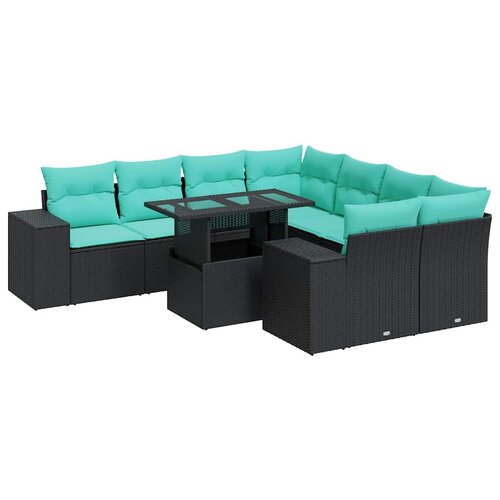  9-dijelni set vrtnih sofa s jastucima crni od poliratana bagrem Slike