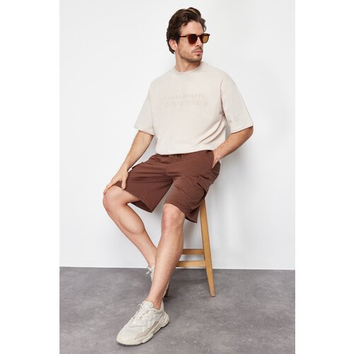 Trendyol Men's Brown Oversize/Wide-Fit Hidden Drawstring Elastic Waist Cargo Pocket Tag Shorts Slike