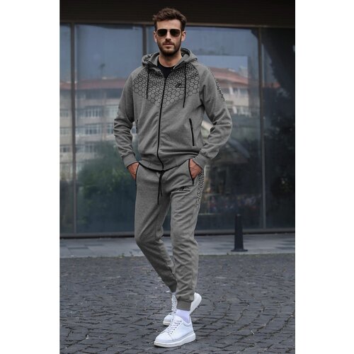 Madmext Anthracite Printed Tracksuit, Hoodie 5906 Slike