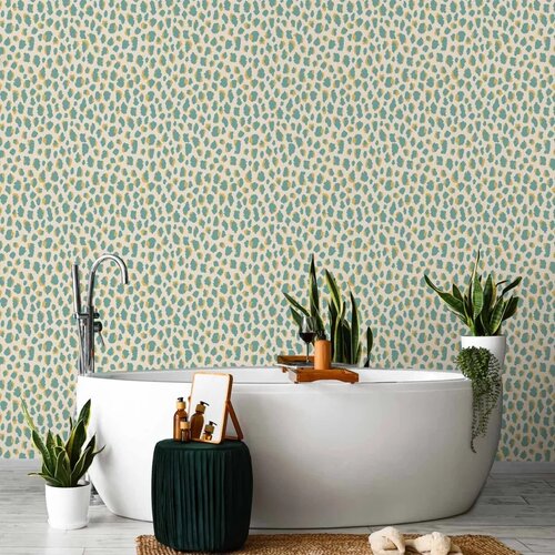  Tapeta - Giraffe Pattern - animal pattern in turquoise spots on a light background. 50x1000 Vodootporna Slike
